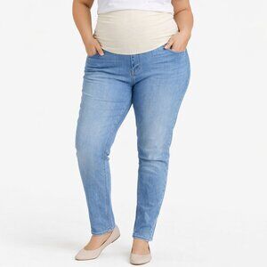 Jessica Simpson Maternity Jeans XL Over-Belly Blue Denim Straight Leg Stretch